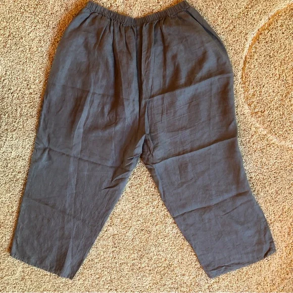 FLAX 100% Linen Pants Lagenlook Earth Tone Gray Grey Casual  Plus Size 1X - Picture 2 of 12